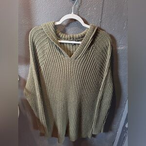Torrid Olive V-Neck Ribbed Hooded Sweater
